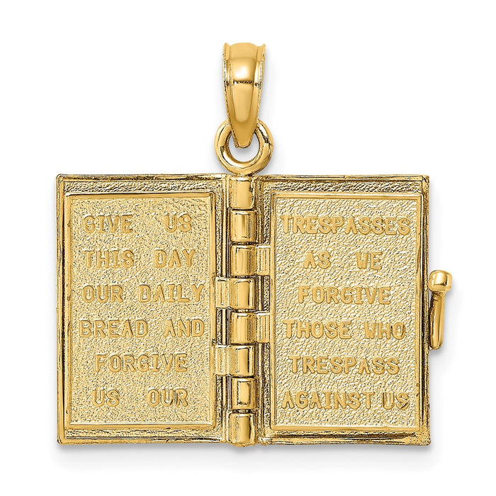 Million Charms 14K Yellow Gold Themed 3-D Blue Enamel Bible Book With Moveable Pages Charm