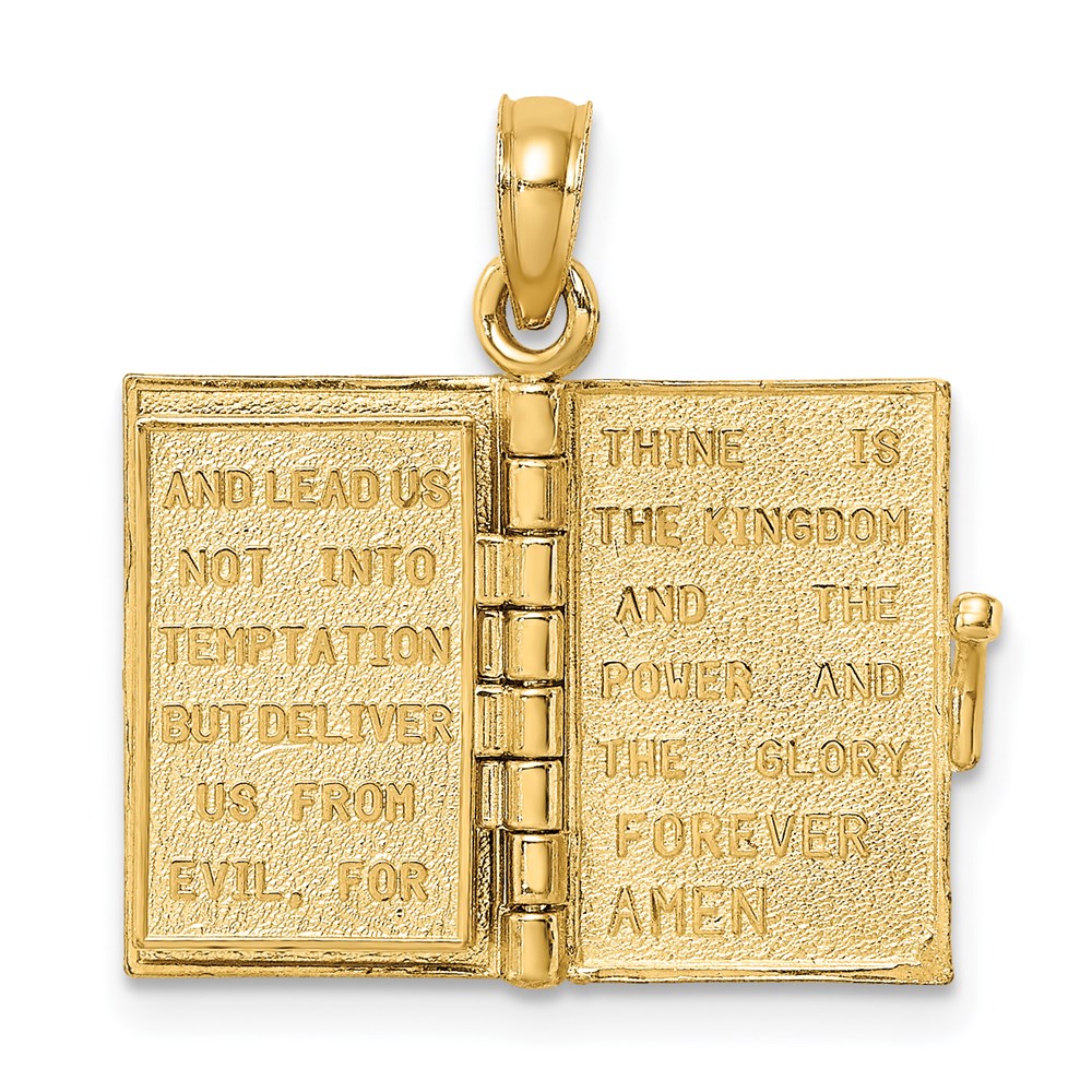 Million Charms 14K Yellow Gold Themed 3-D Blue Enamel Bible Book With Moveable Pages Charm