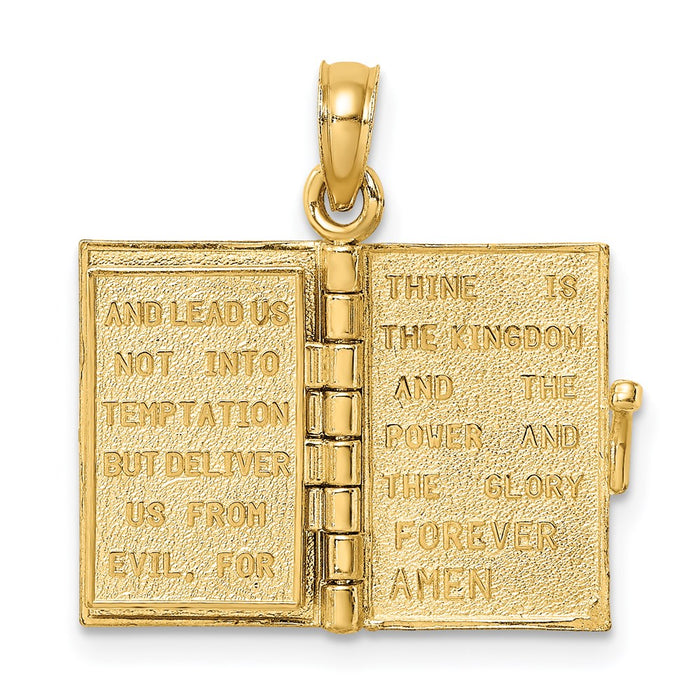 Million Charms 14K Yellow Gold Themed 3-D Blue Enamel Bible Book With Moveable Pages Charm