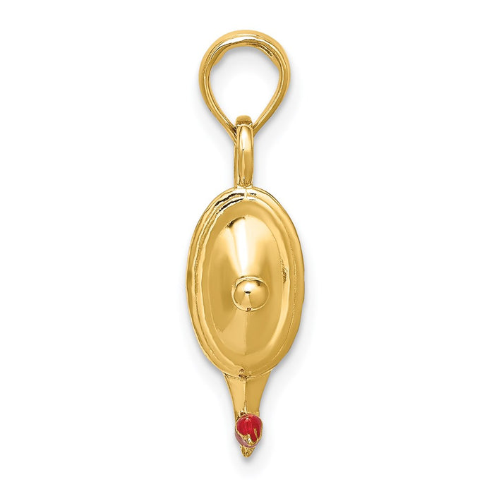 Million Charms 14K Yellow Gold Themed With Red Enamel & Polished 3-D Genie Lamp Charm