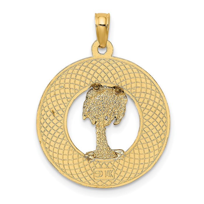 Million Charms 14K Yellow Gold Themed Enamel Palm Tree Charleston On Round Frame Charm