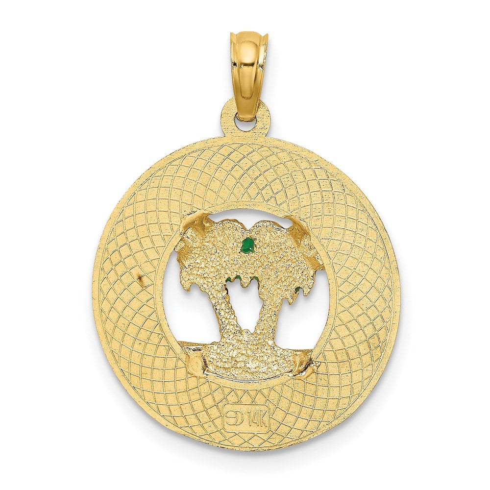 Million Charms 14K Yellow Gold Themed Enamel Palm Tree Charleston On Round Frame Charm