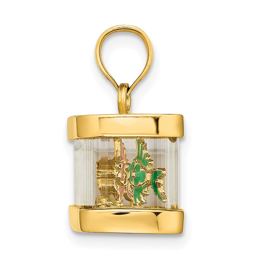 Million Charms 14K Yellow Gold Themed 3-D Moveable Enamel Fish Aquarium Charm