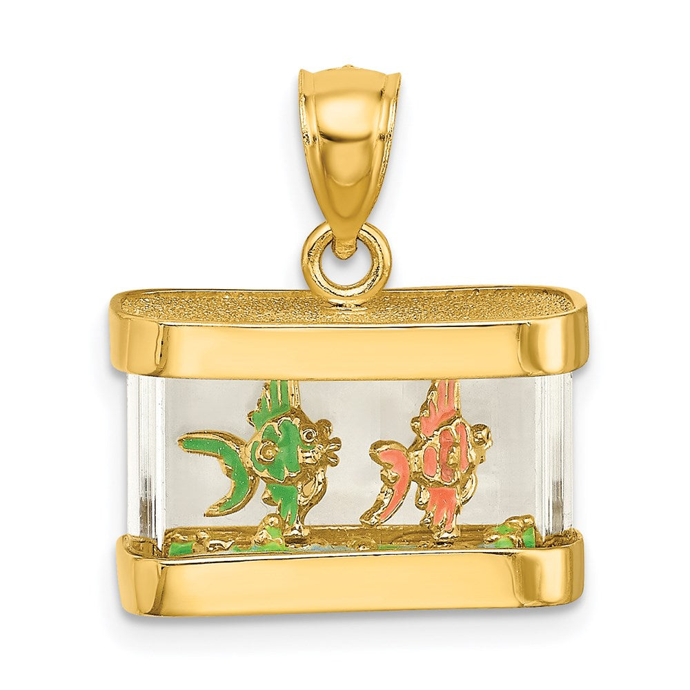 Million Charms 14K Yellow Gold Themed 3-D Moveable Enamel Fish Aquarium Charm