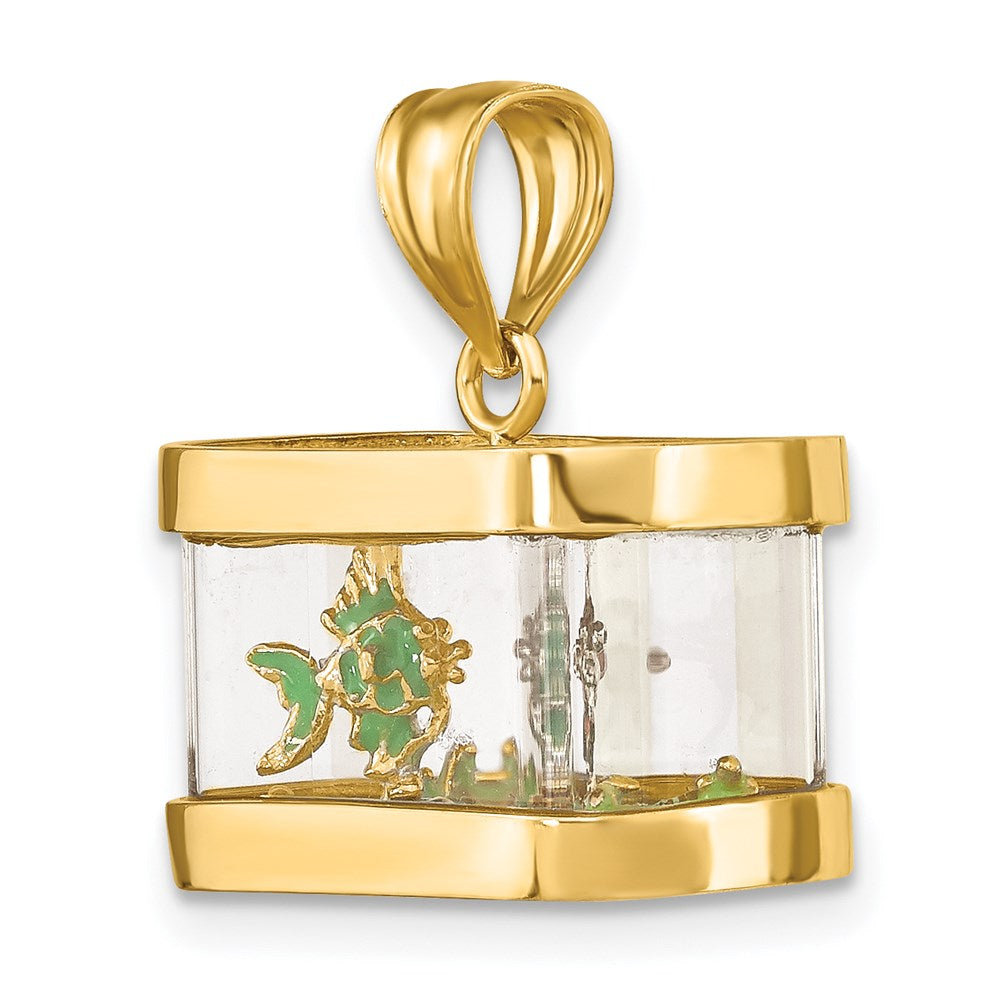 Million Charms 14K Yellow Gold Themed 3-D Moveable Enamel Fish Aquarium Charm