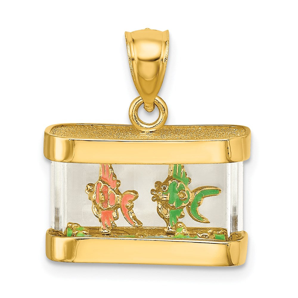 Million Charms 14K Yellow Gold Themed 3-D Moveable Enamel Fish Aquarium Charm
