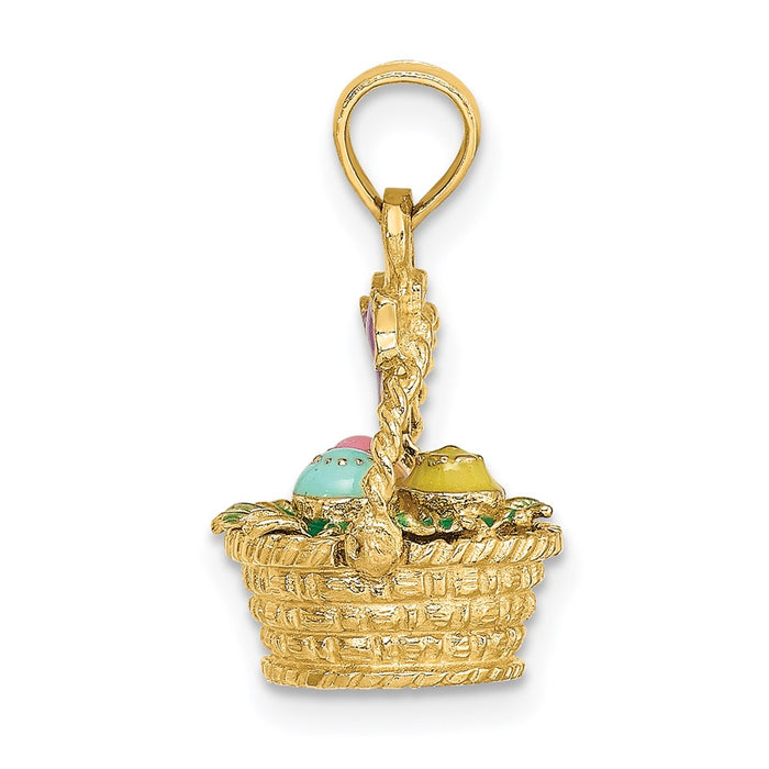 Million Charms 14K Yellow Gold Themed 3-D Enameled Easter Basket With Bow & Eggs Charm