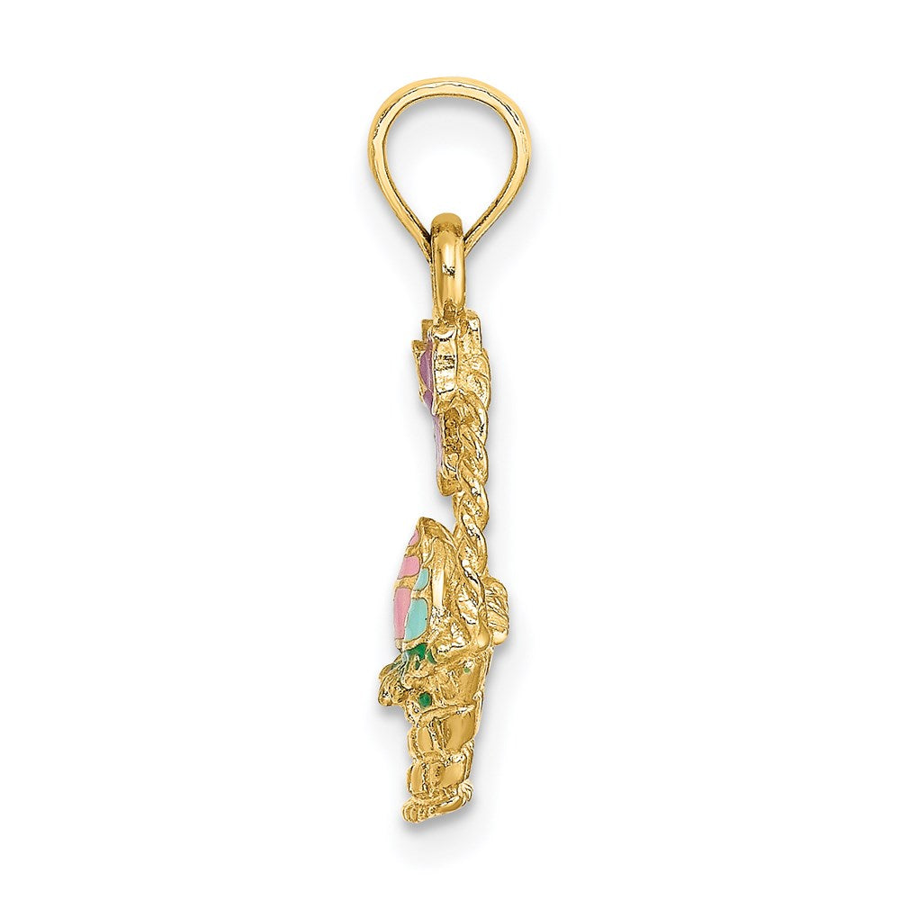Million Charms 14K Yellow Gold Themed Enameled Easter Basket With Bow & Eggs Charm