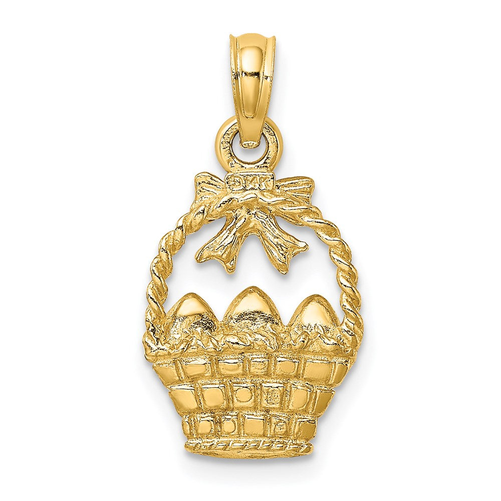 Million Charms 14K Yellow Gold Themed Enameled Easter Basket With Bow & Eggs Charm