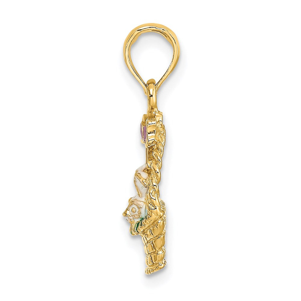 Million Charms 14K Yellow Gold Themed Enameled Easter Basket With Bunny, Bow & Eggs Charm
