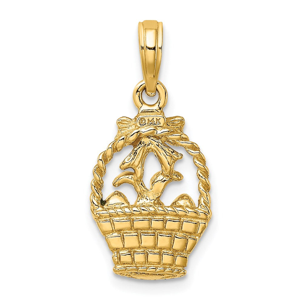 Million Charms 14K Yellow Gold Themed Enameled Easter Basket With Bunny, Bow & Eggs Charm