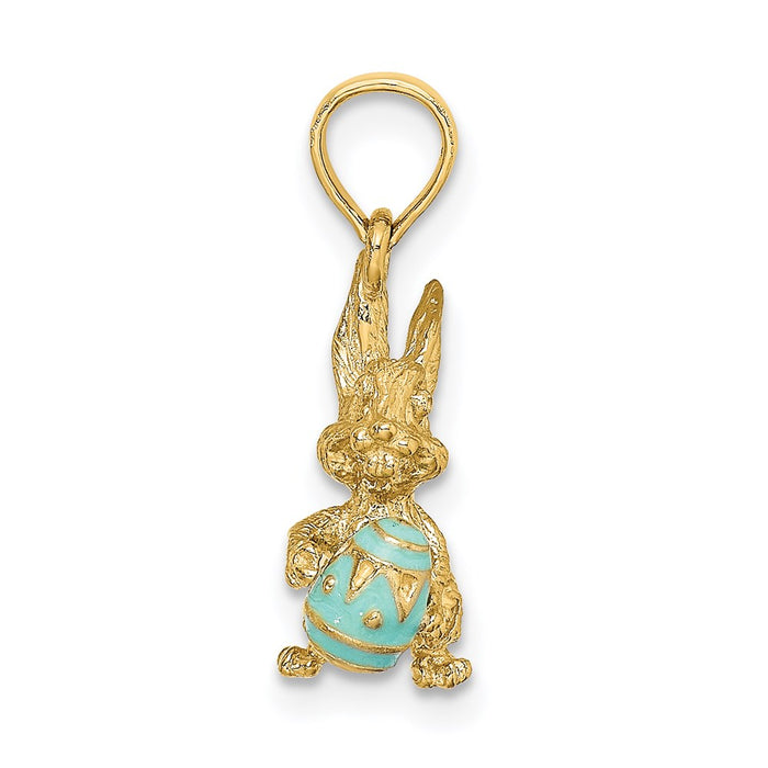 Million Charms 14K Yellow Gold Themed 3-D Aqua Enameled Easter Bunny With Egg Charm