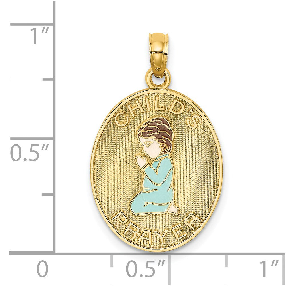 Million Charms 14K Yellow Gold Themed 3-D Enamel Child'S Night Time Prayer With Boy Praying Charm