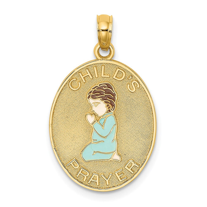 Million Charms 14K Yellow Gold Themed 3-D Enamel Child'S Night Time Prayer With Boy Praying Charm