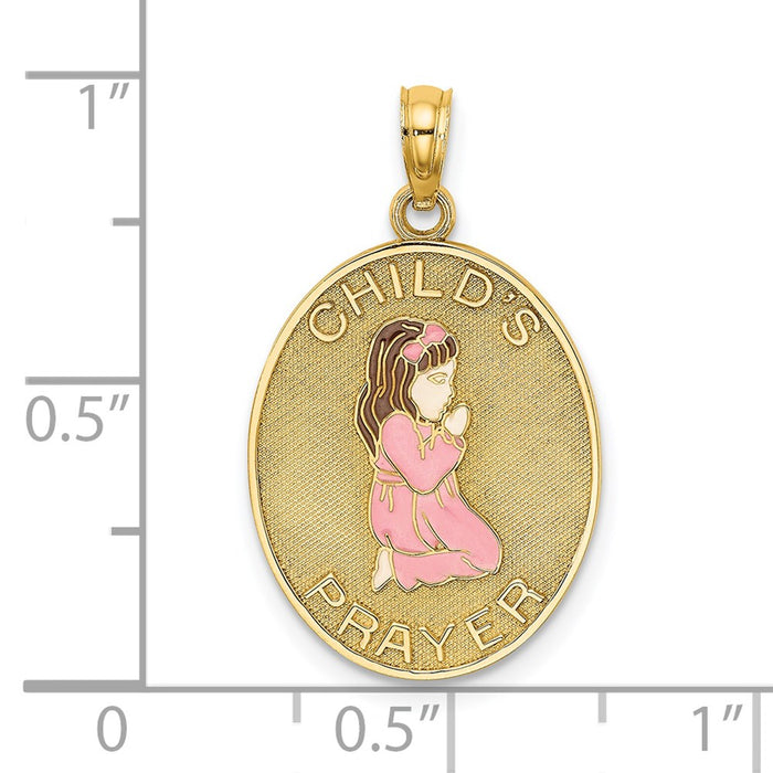 Million Charms 14K Yellow Gold Themed 3-D Enamel Child'S Night Time Prayer With Girl Praying Charm