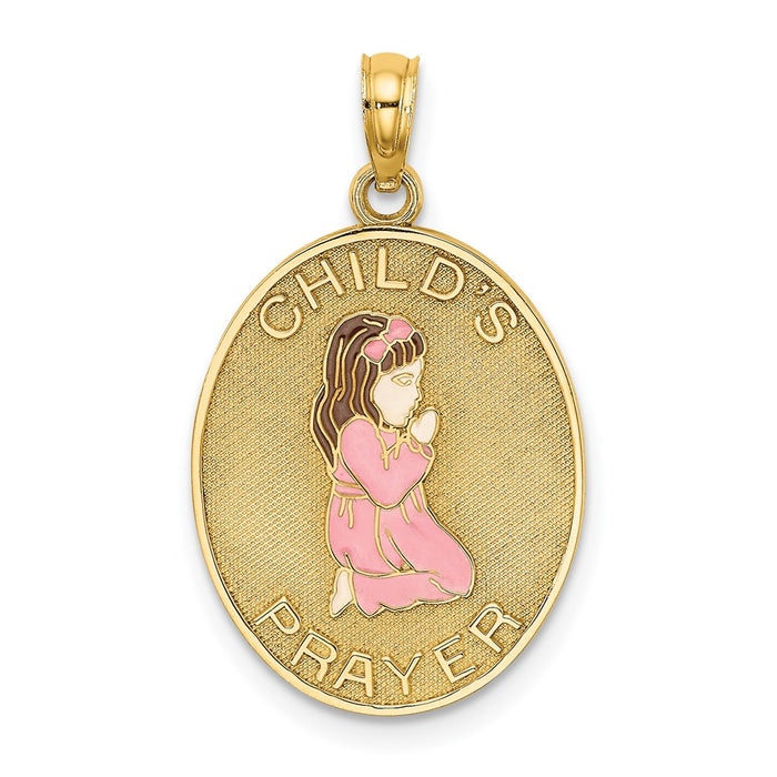 Million Charms 14K Yellow Gold Themed 3-D Enamel Child'S Night Time Prayer With Girl Praying Charm