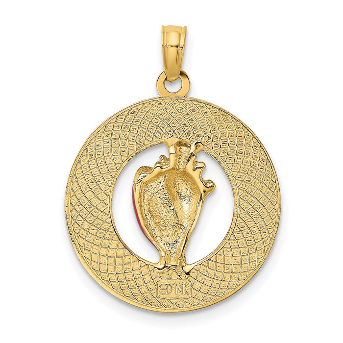 Million Charms 14K Yellow Gold Themed Religious Saint Augustine Round Frame With Enamel Conch Shell Charm