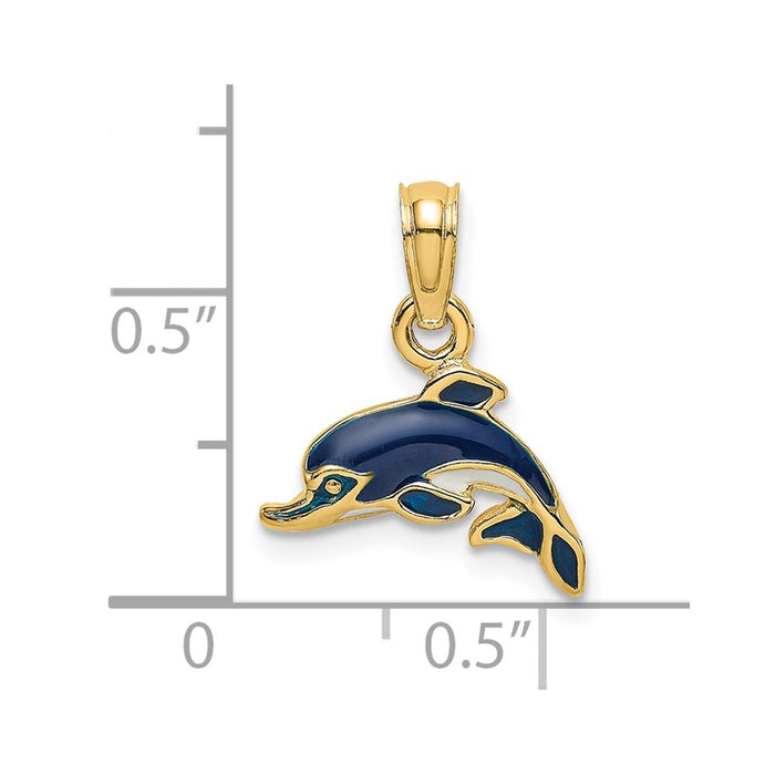 Million Charms 14K Yellow Gold Themed Blue Enamel Dolphin Charm