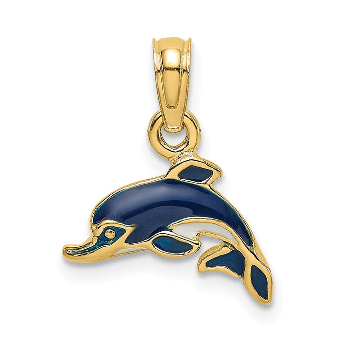 Million Charms 14K Yellow Gold Themed Blue Enamel Dolphin Charm