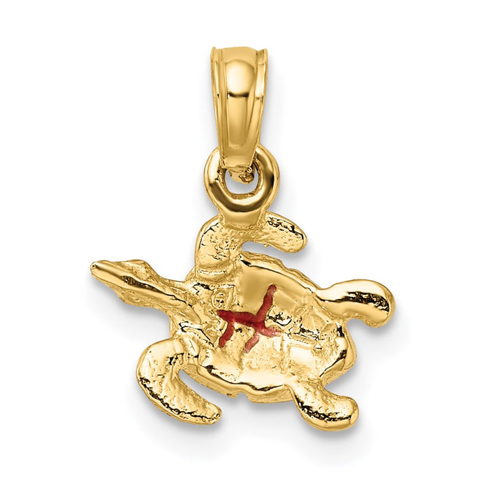 Million Charms 14K Yellow Gold Themed Textured & Enameled Sea Turtle Charm