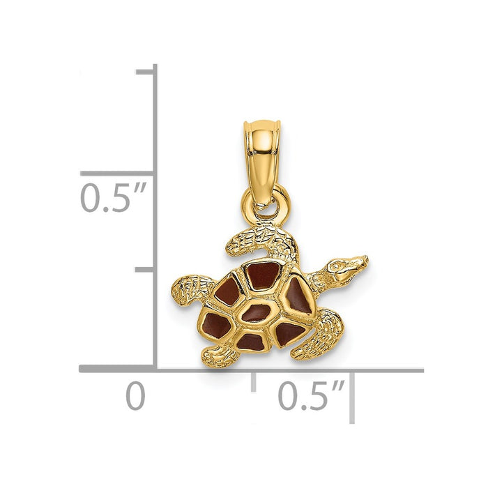 Million Charms 14K Yellow Gold Themed Textured & Enameled Sea Turtle Charm