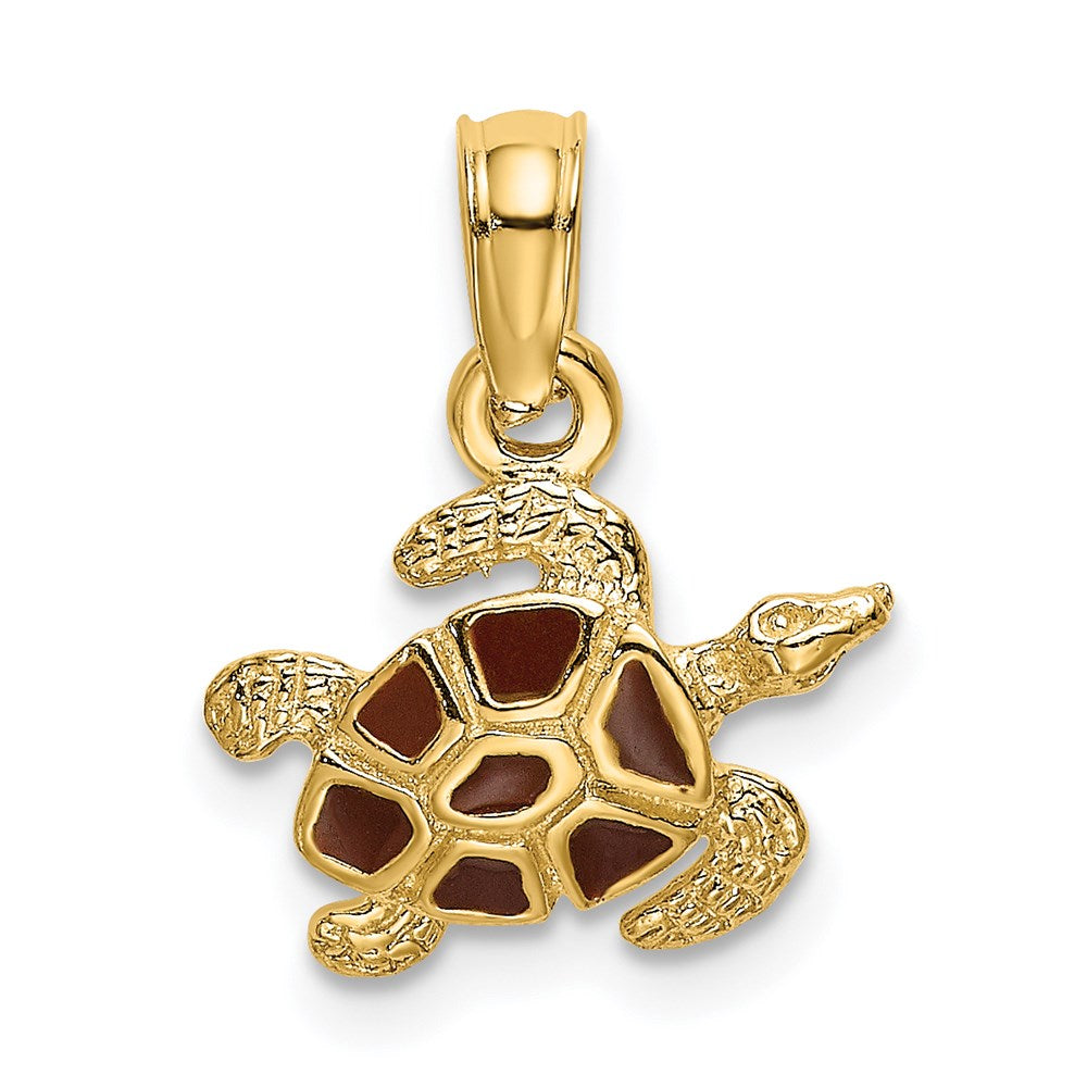 Million Charms 14K Yellow Gold Themed Textured & Enameled Sea Turtle Charm