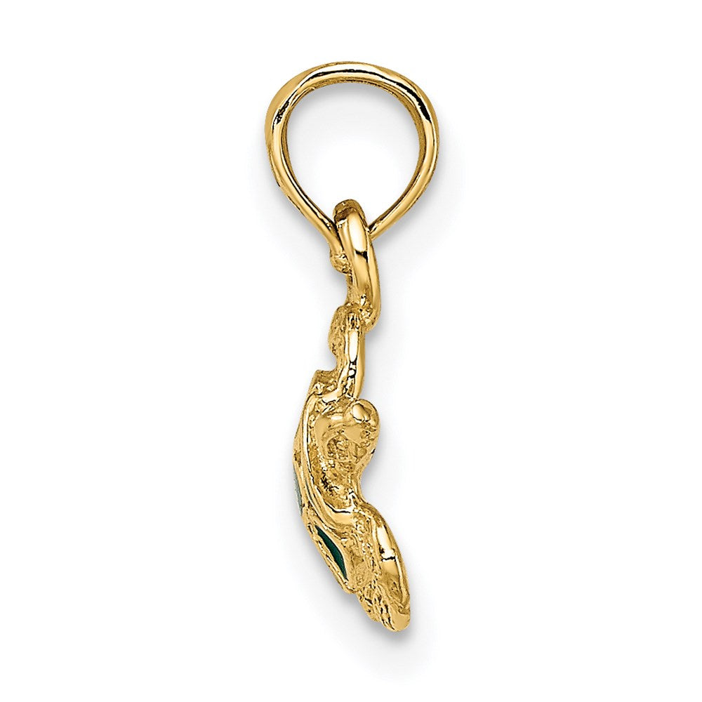 Million Charms 14K Yellow Gold Themed Textured & Enameled Sea Turtle Charm