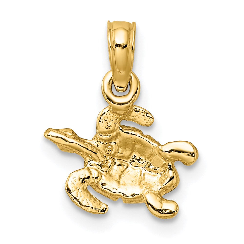 Million Charms 14K Yellow Gold Themed Textured & Enameled Sea Turtle Charm