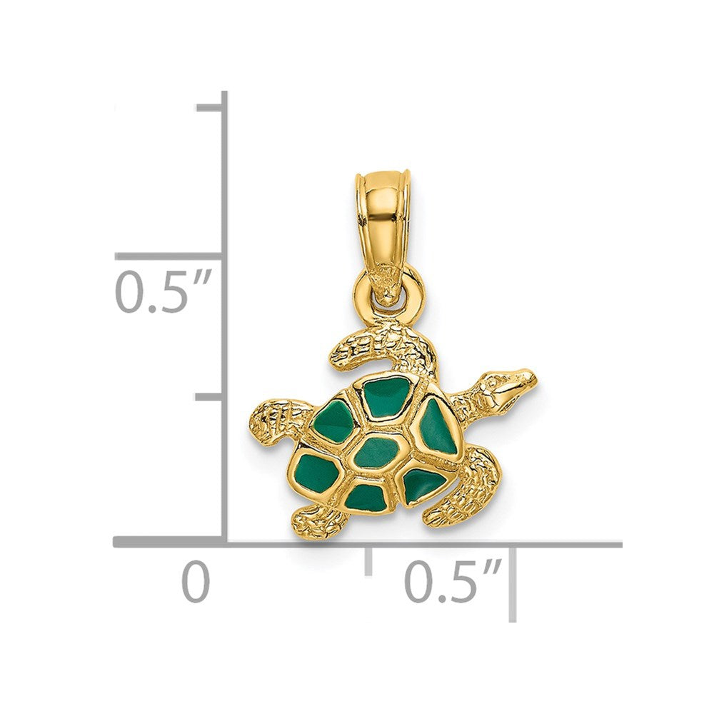 Million Charms 14K Yellow Gold Themed Textured & Enameled Sea Turtle Charm