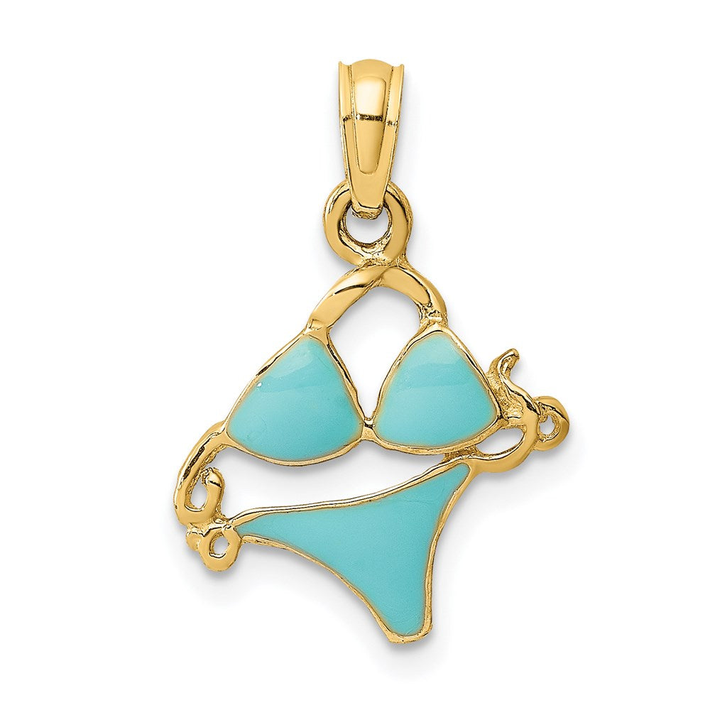 Million Charms 14K Yellow Gold Themed Aqua Enameled Bikini Bathing Suit Charm