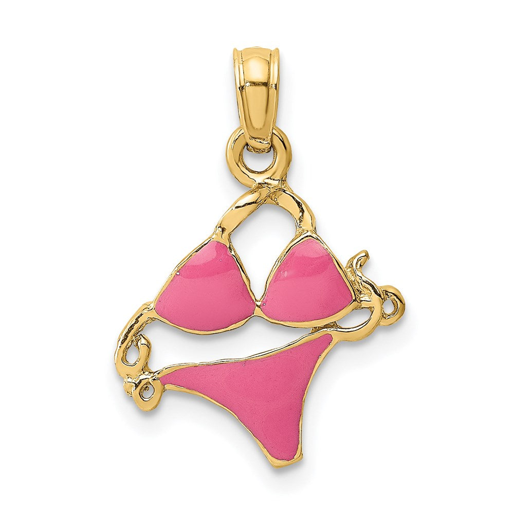 Million Charms 14K Yellow Gold Themed Pink Enameled Bikini Bathing Suit Charm