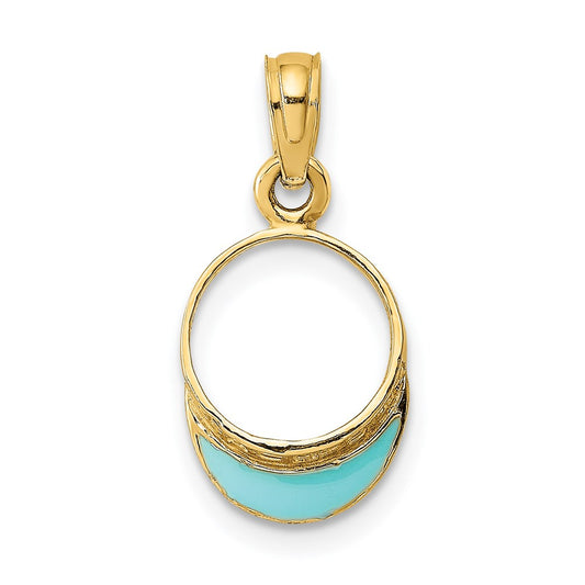 Million Charms 14K Yellow Gold Themed Aqua Enameled Beach Sun Visor Charm