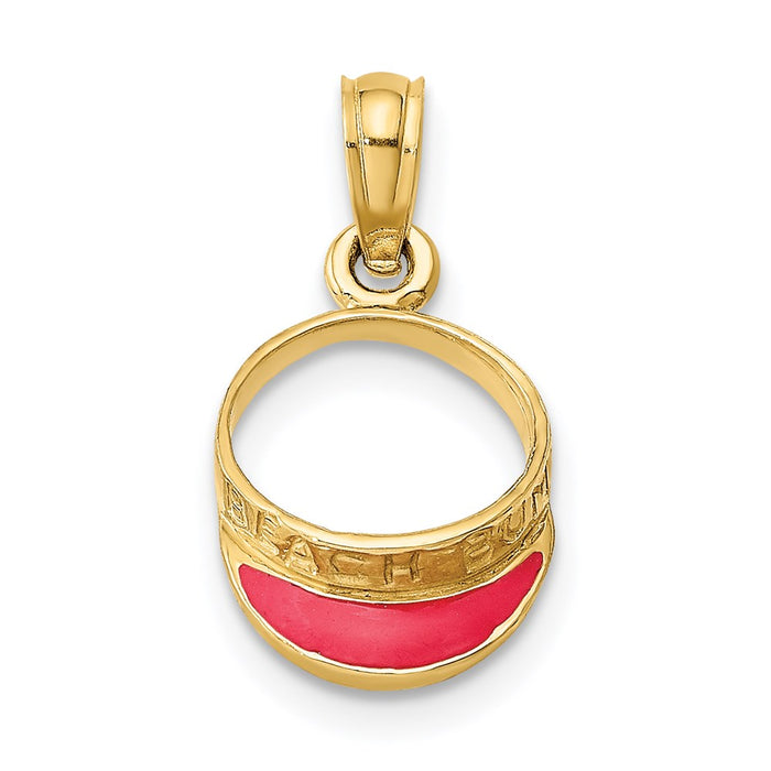 Million Charms 14K Yellow Gold Themed Fuschia Enameled Beach Sun Visor Charm