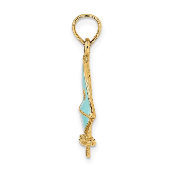 Million Charms 14K Yellow Gold Themed Aqua Enameled Windsail Surf Board Charm