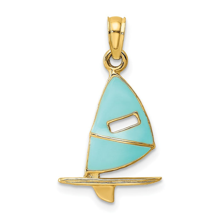 Million Charms 14K Yellow Gold Themed Aqua Enameled Windsail Surf Board Charm