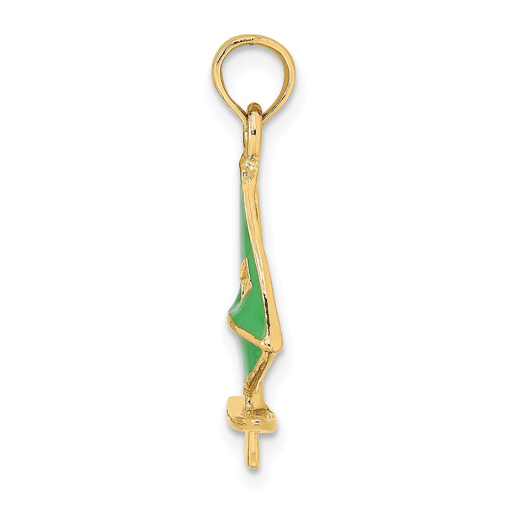 Million Charms 14K Yellow Gold Themed Green Enameled Windsail Surf Board Charm