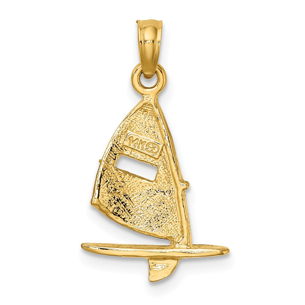Million Charms 14K Yellow Gold Themed Green Enameled Windsail Surf Board Charm