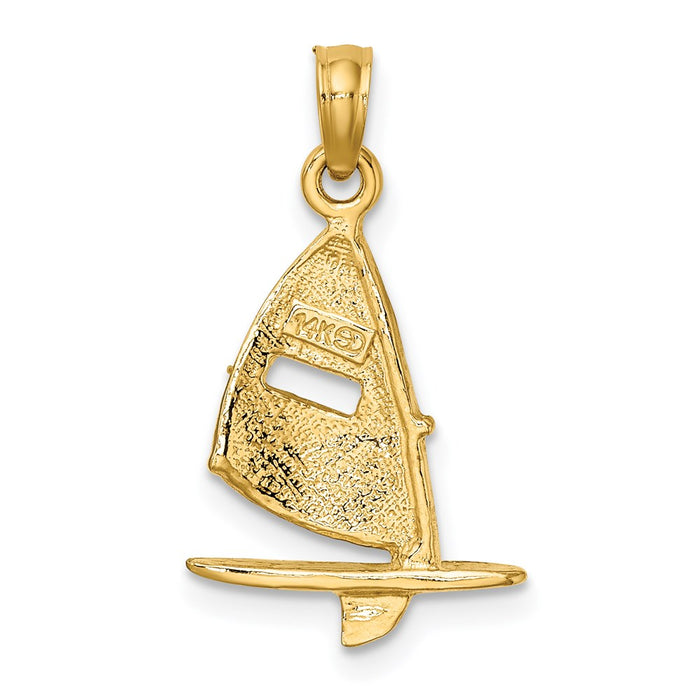 Million Charms 14K Yellow Gold Themed Green Enameled Windsail Surf Board Charm