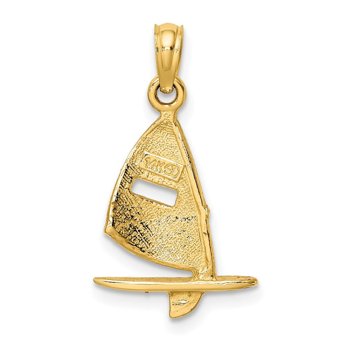 Million Charms 14K Yellow Gold Themed Pink Enameled Windsail Surf Board Charm