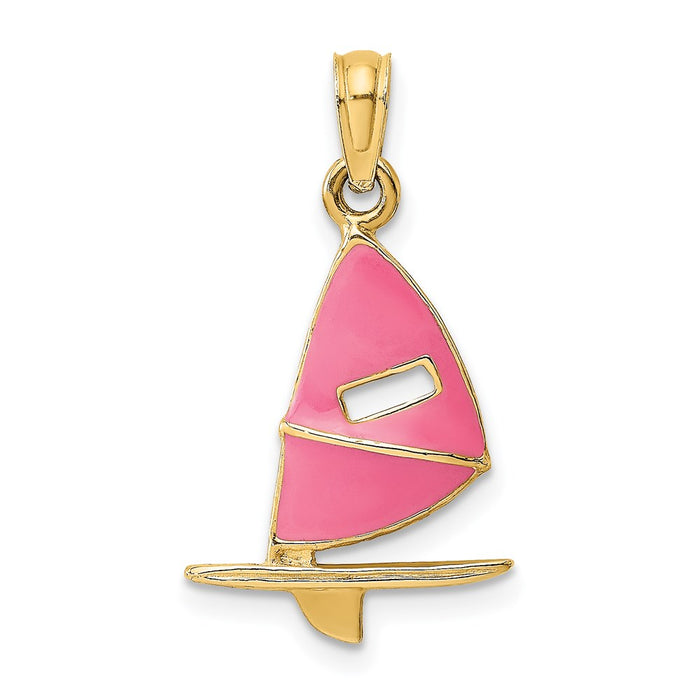 Million Charms 14K Yellow Gold Themed Pink Enameled Windsail Surf Board Charm