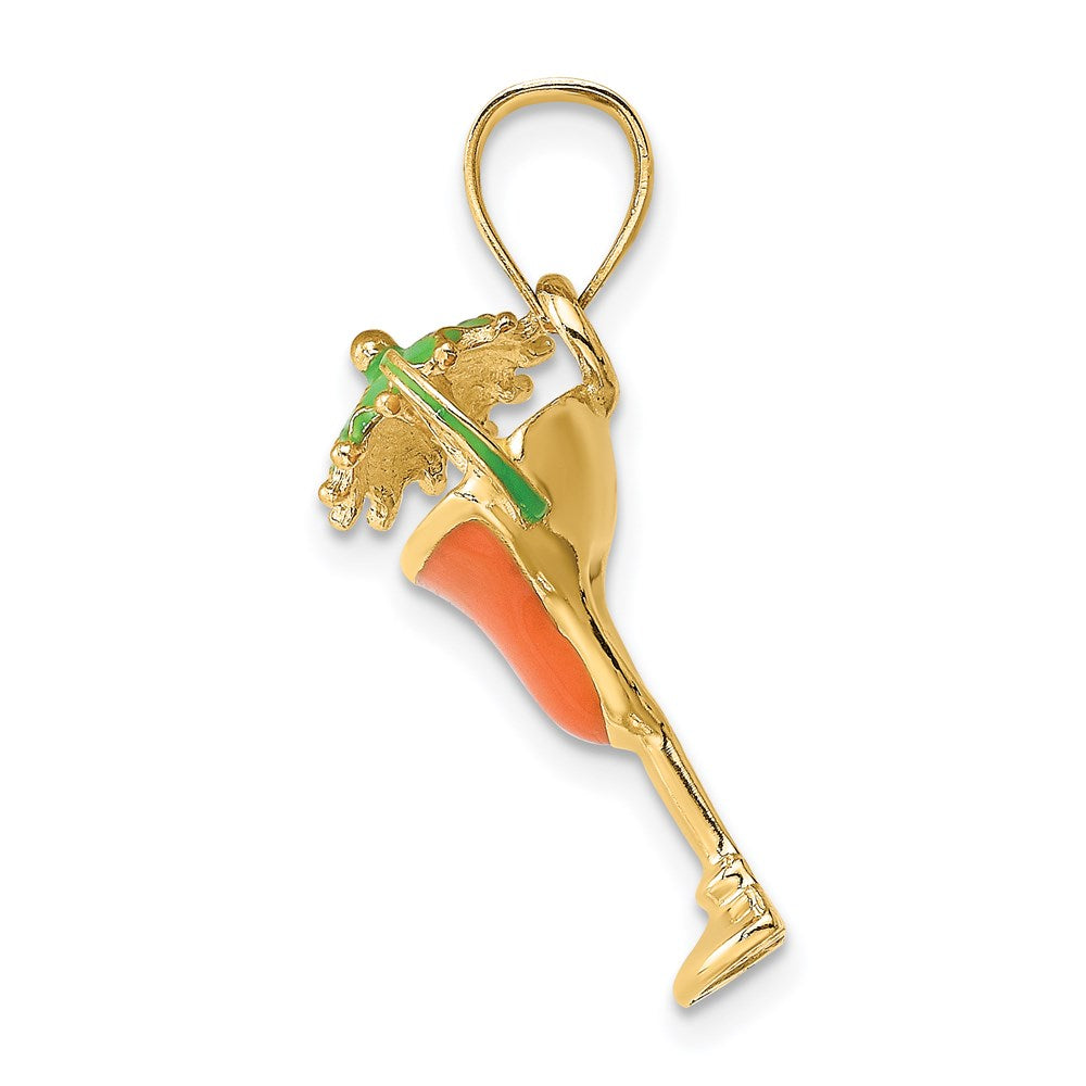 Million Charms 14K Yellow Gold Themed 2-D Orange Enameled Margarita Drink With Umbrella & Lima Charm