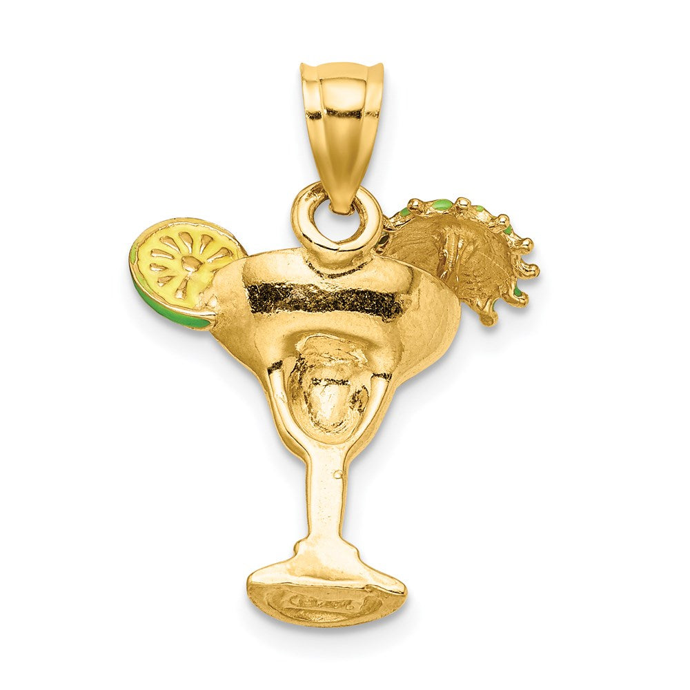 Million Charms 14K Yellow Gold Themed 2-D Orange Enameled Margarita Drink With Umbrella & Lima Charm