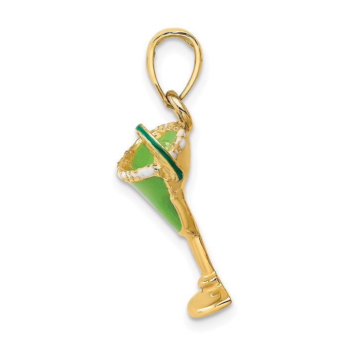 Million Charms 14K Yellow Gold Themed 2-D Green Enameled Salted Margarita Drink With Lime Charm