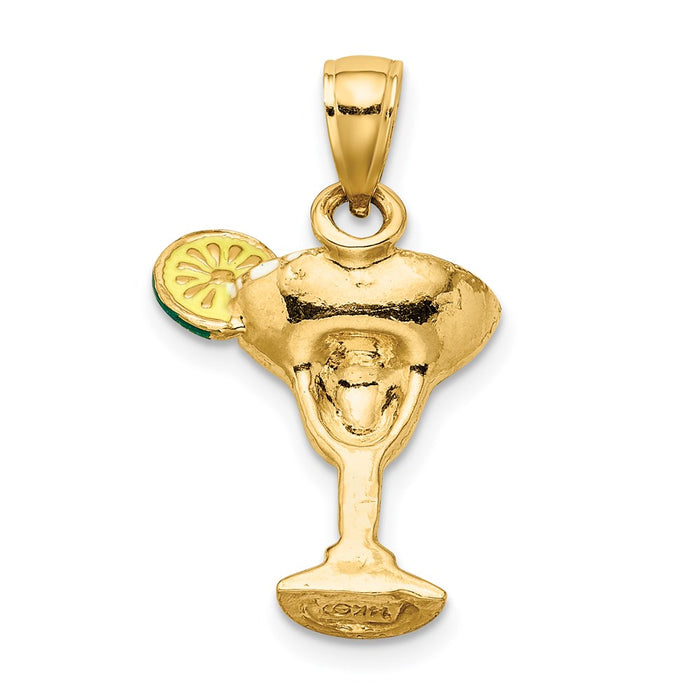 Million Charms 14K Yellow Gold Themed 2-D Green Enameled Salted Margarita Drink With Lime Charm