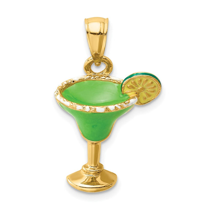 Million Charms 14K Yellow Gold Themed 2-D Green Enameled Salted Margarita Drink With Lime Charm