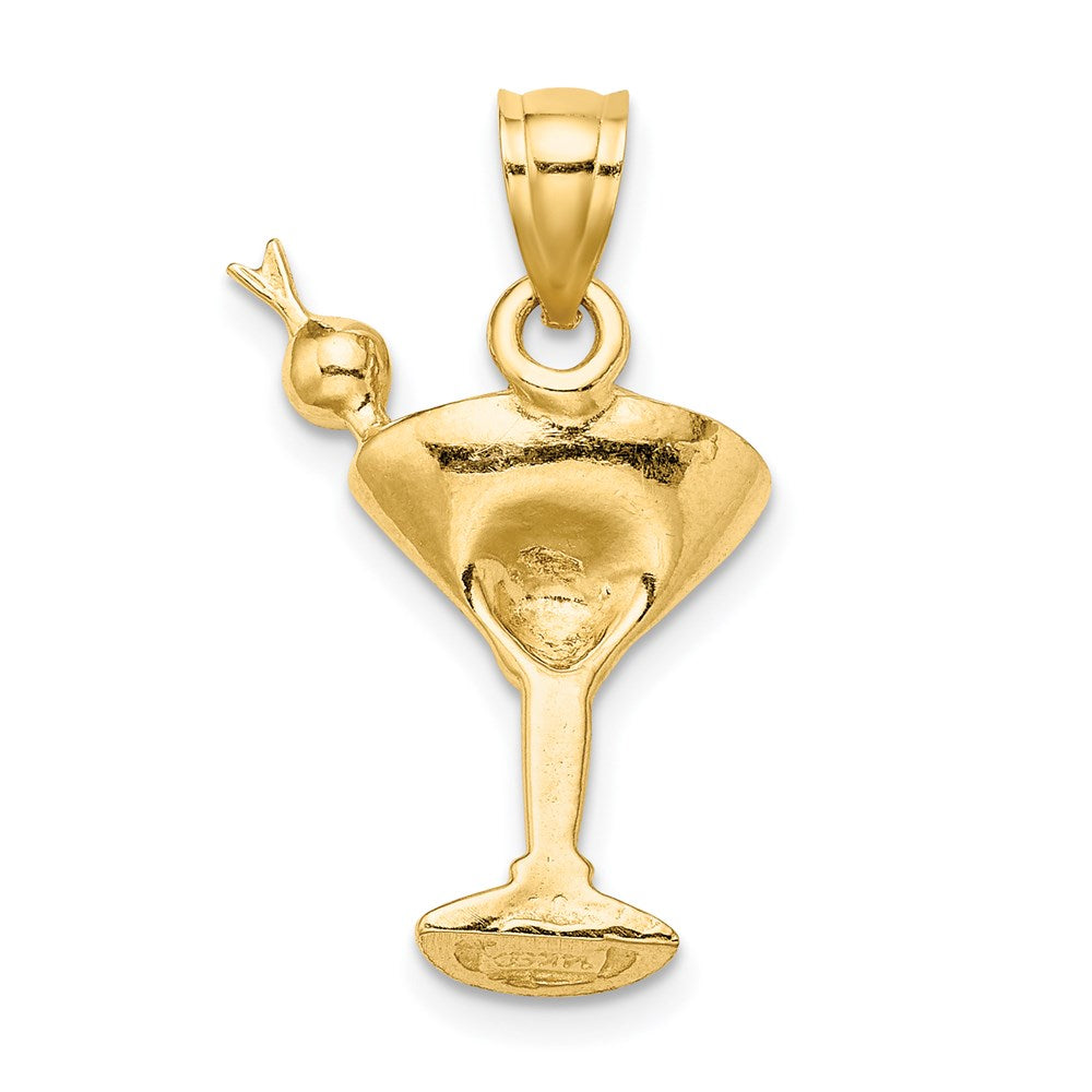 Million Charms 14K Yellow Gold Themed 2-D Yellow Enameled Martini Drink With Cherry Charm