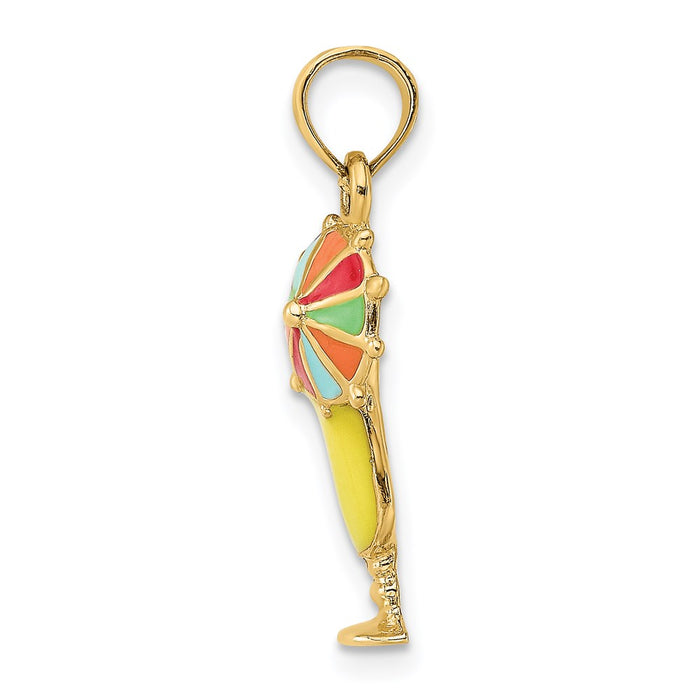 Million Charms 14K Yellow Gold Themed 2D Yellow Enameled Tropical Drink With Multi-Colored Umbrella Charm