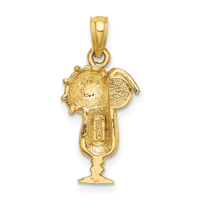 Million Charms 14K Yellow Gold Themed 2D Yellow Enameled Tropical Drink With Multi-Colored Umbrella Charm