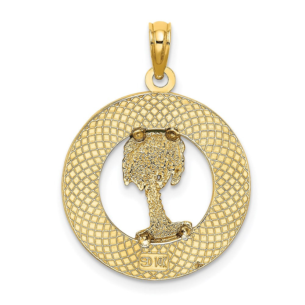 Million Charms 14K Yellow Gold Themed Beaufort On Round Frame With Enameled Palm Tree Charm