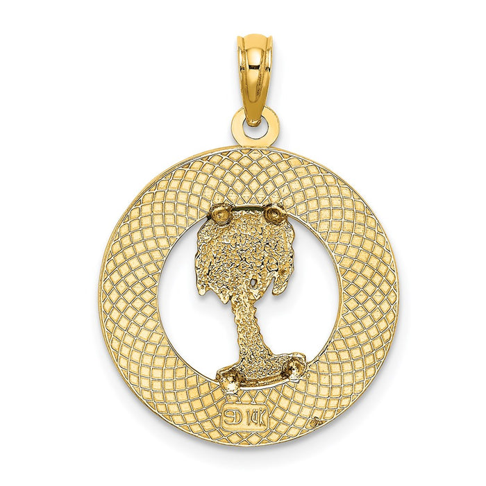 Million Charms 14K Yellow Gold Themed Beaufort On Round Frame With Enameled Palm Tree Charm